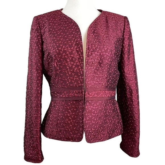 Nipon Boutique Jackets & Blazers - Nipon Boutique Embroidered Floral Leaf Collarless Formal Jacket Maroon Size 4